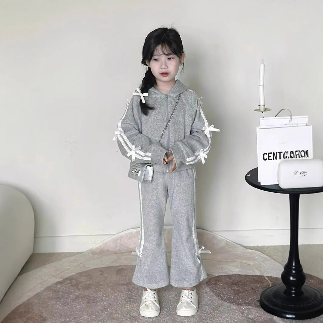 Kids 2025 Autumn Gray Hooded Sweater & Flared Pants – Spring Autumn Kids Fashion Nepal | Tudoholic