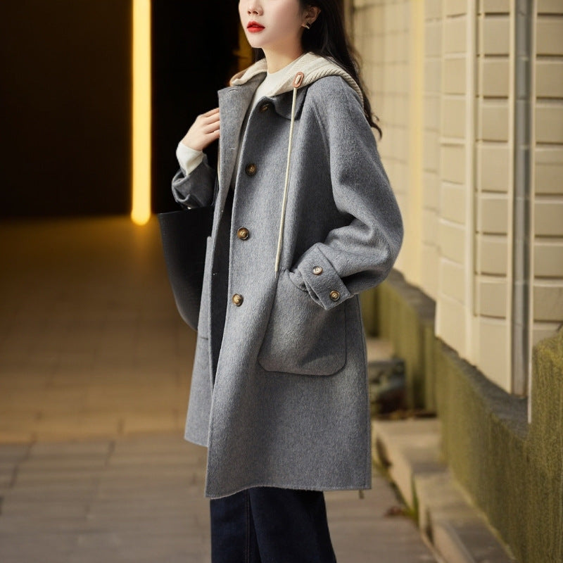 Woolen Hooded Coat – Elegant Women’s Style
