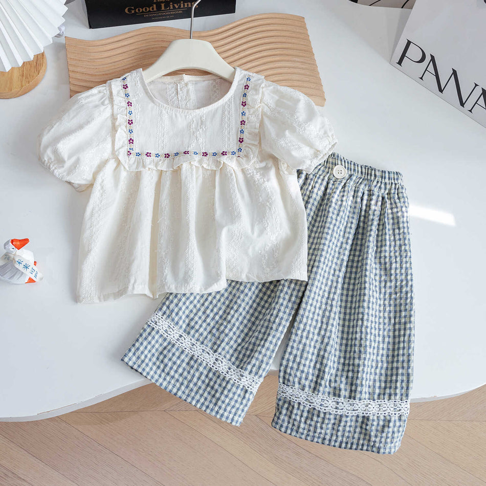 Girls’ 2024 Summer Korean Mori Doll Shirt & Pants Set