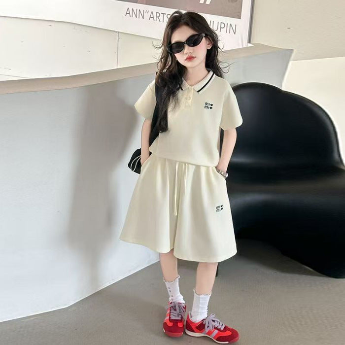 Girls Korean Lapel Shorts Two-Piece Summer Set – Baby & Children's Outfits – Image 7