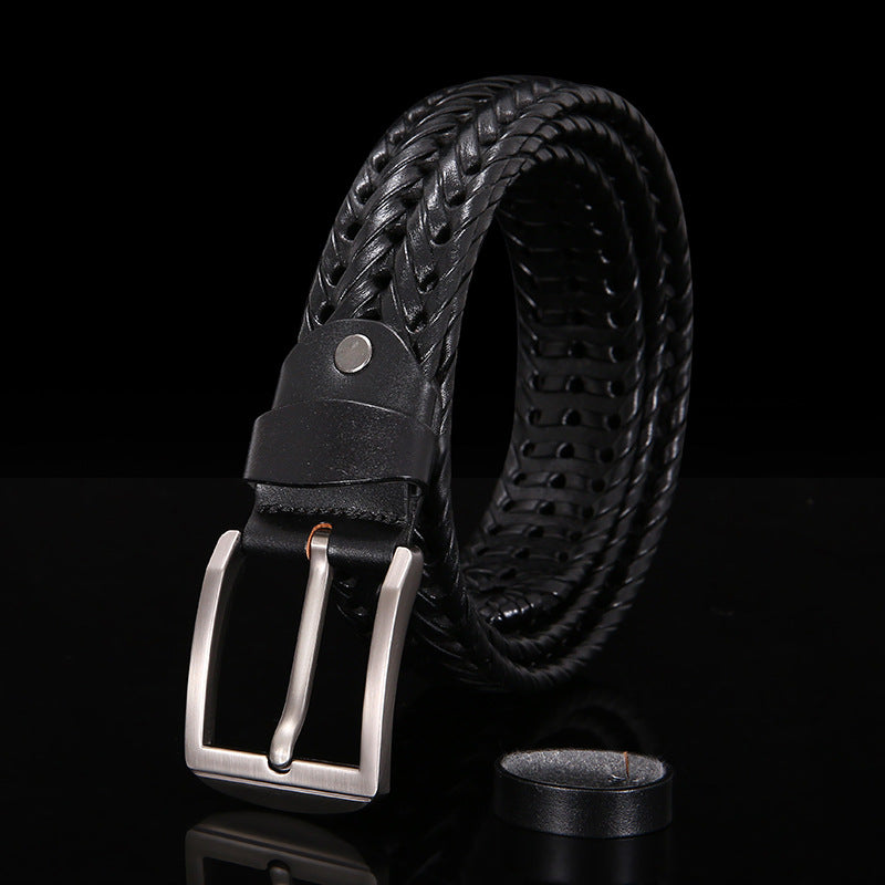 Men’s Retro Leather Belt – Hand-Woven Casual Style