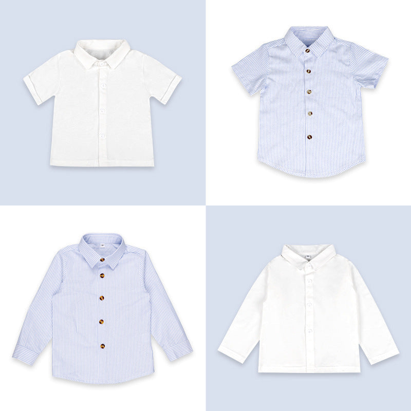 Boys Korean Style Striped Collared Shirt Spring Summer