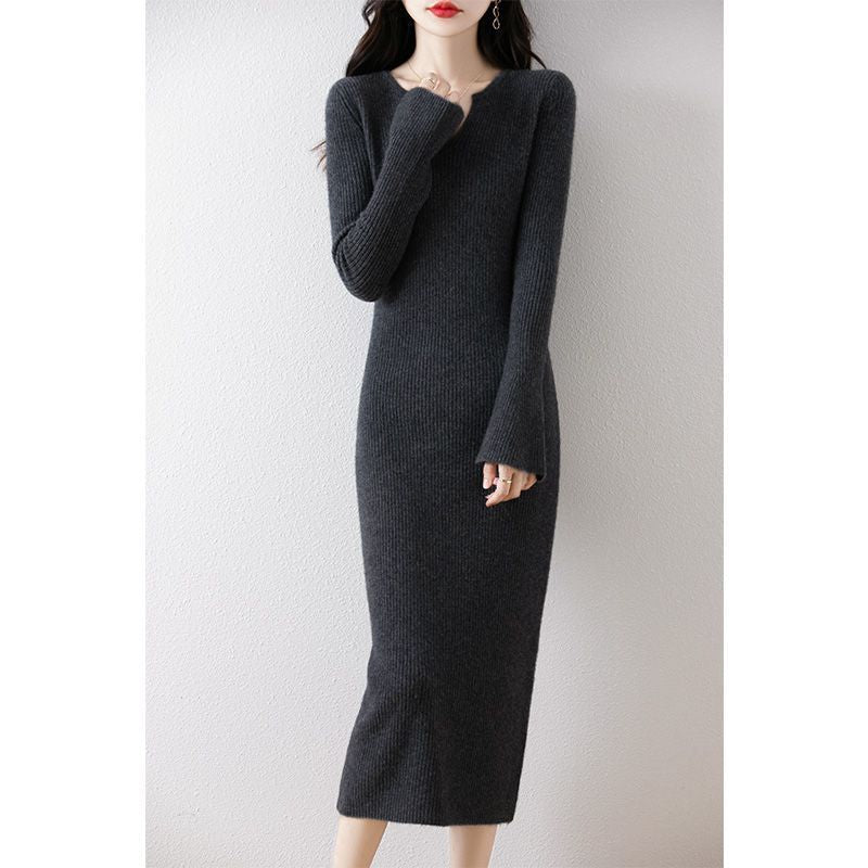 STOCK-Elegant Long V-Neck Slim Fit Sweater Dress