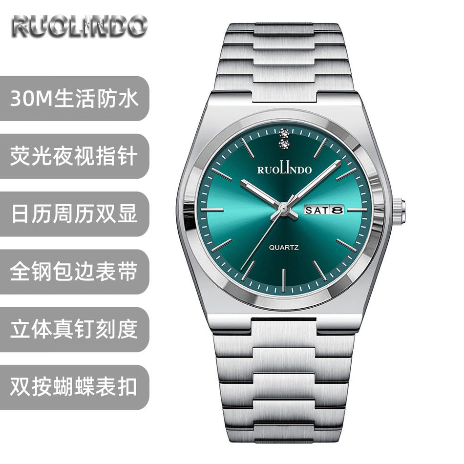 Men’s Double Calendar Luminous Stainless Steel Watch
