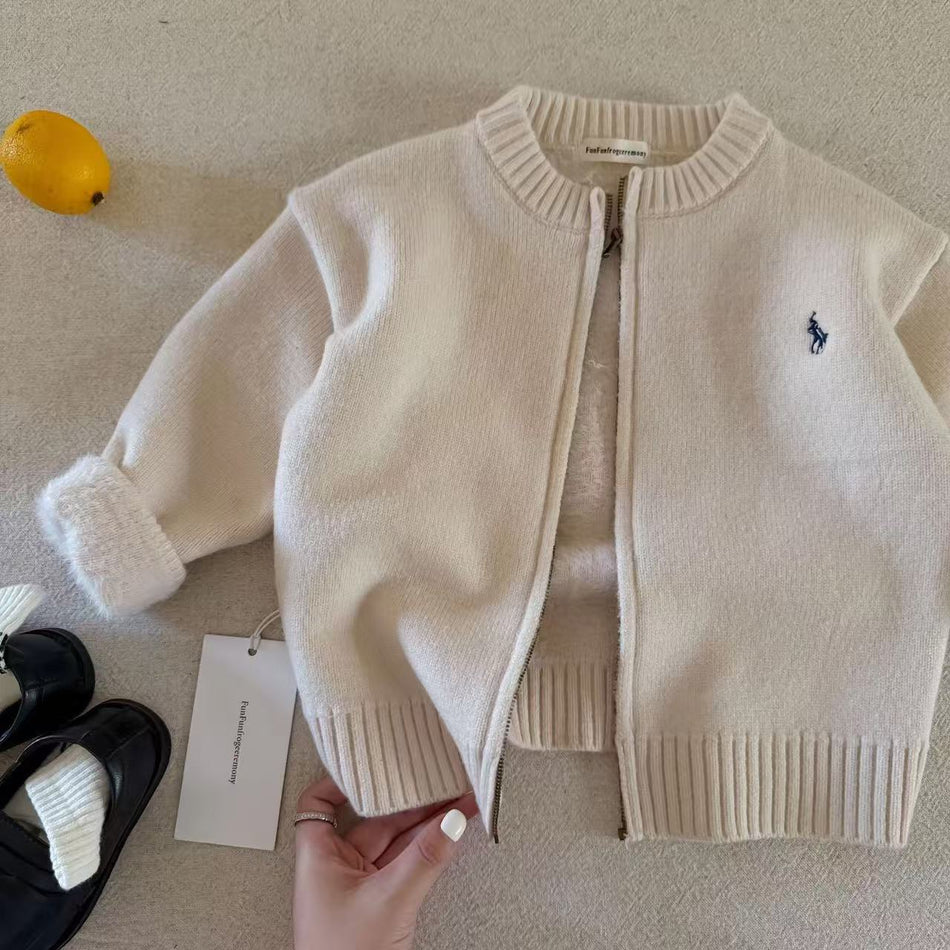 Children Fleece Sweater 2025 Winter Boys Knitted Cardigan XS