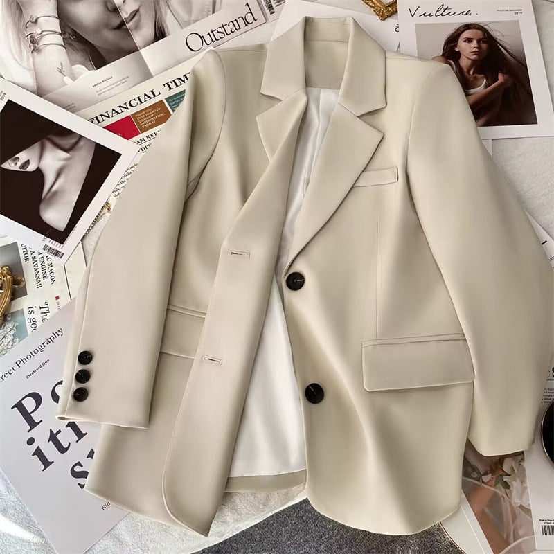 Beige Korean Style Suit Jacket for Women – Spring Autumn