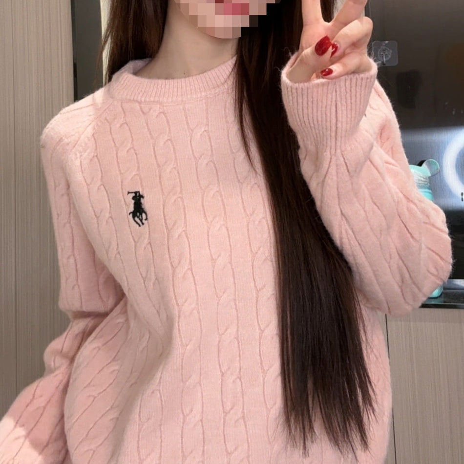 Korean Style Twist Round Neck Lazy Embroidered Knitwear Tops