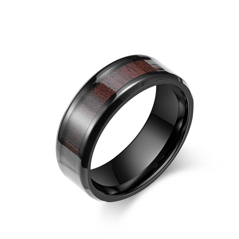 Men's Stainless Steel Wood Grain Epoxy Ring 8mm Fashion Style