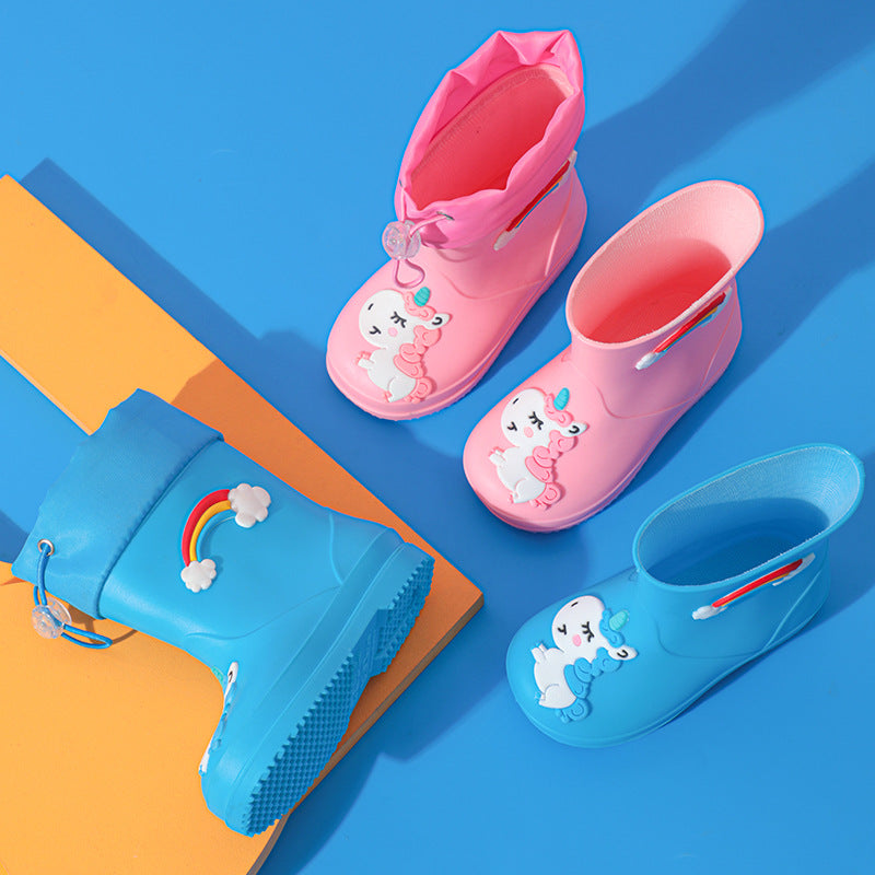 Kids' Cartoon Rain Boots – Fleece-Lined Waterproof Footwear