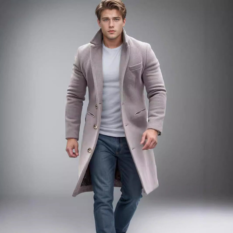 Men’s Wool Trench Coat Long Winter Windbreaker Jacket