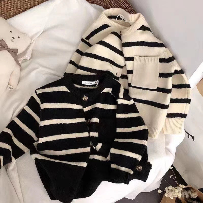 Kids’ Striped Knit Cardigan – Soft Korean Style Sweater Jacket