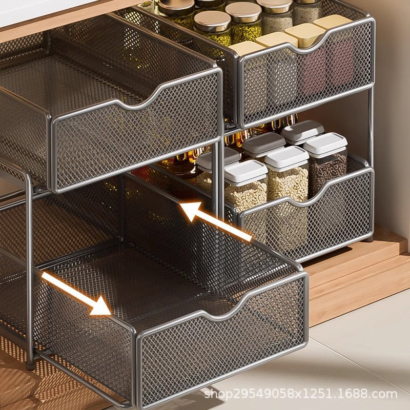 Double-Layer Pull-Out Under-Sink Kitchen Storage Rack