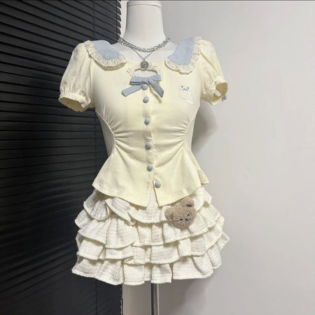 Girls Cake Dress Collar Two-Piece Set – Sweet Kids Outfit Nepal | Tudoholic