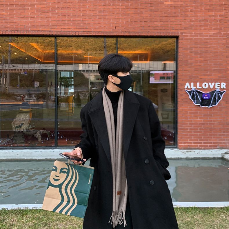 Men’s British Woolen Mid-Length Coat Thickened Winter Jacket