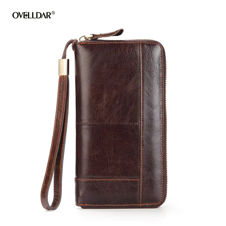Men’s Long Cowhide Leather Wallet | Business Mobile Clutch