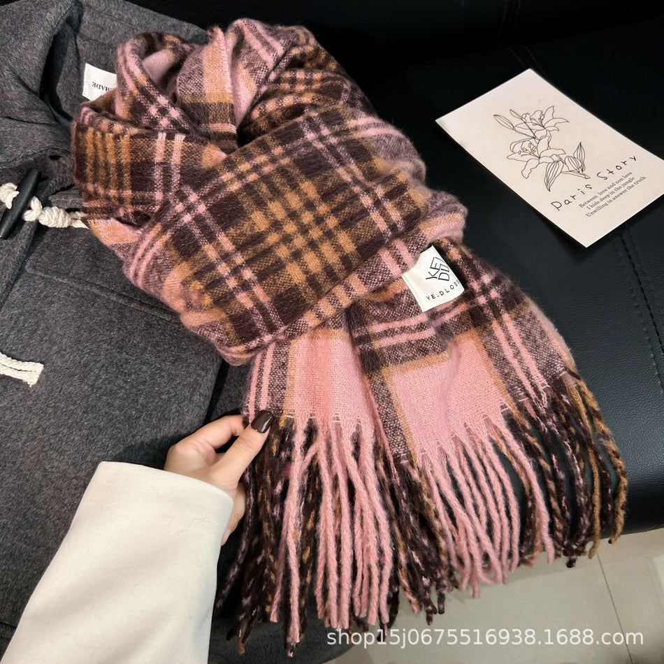 Autumn/Winter Maillard Plaid Scarf – Thick Mohair Unisex Shawl
