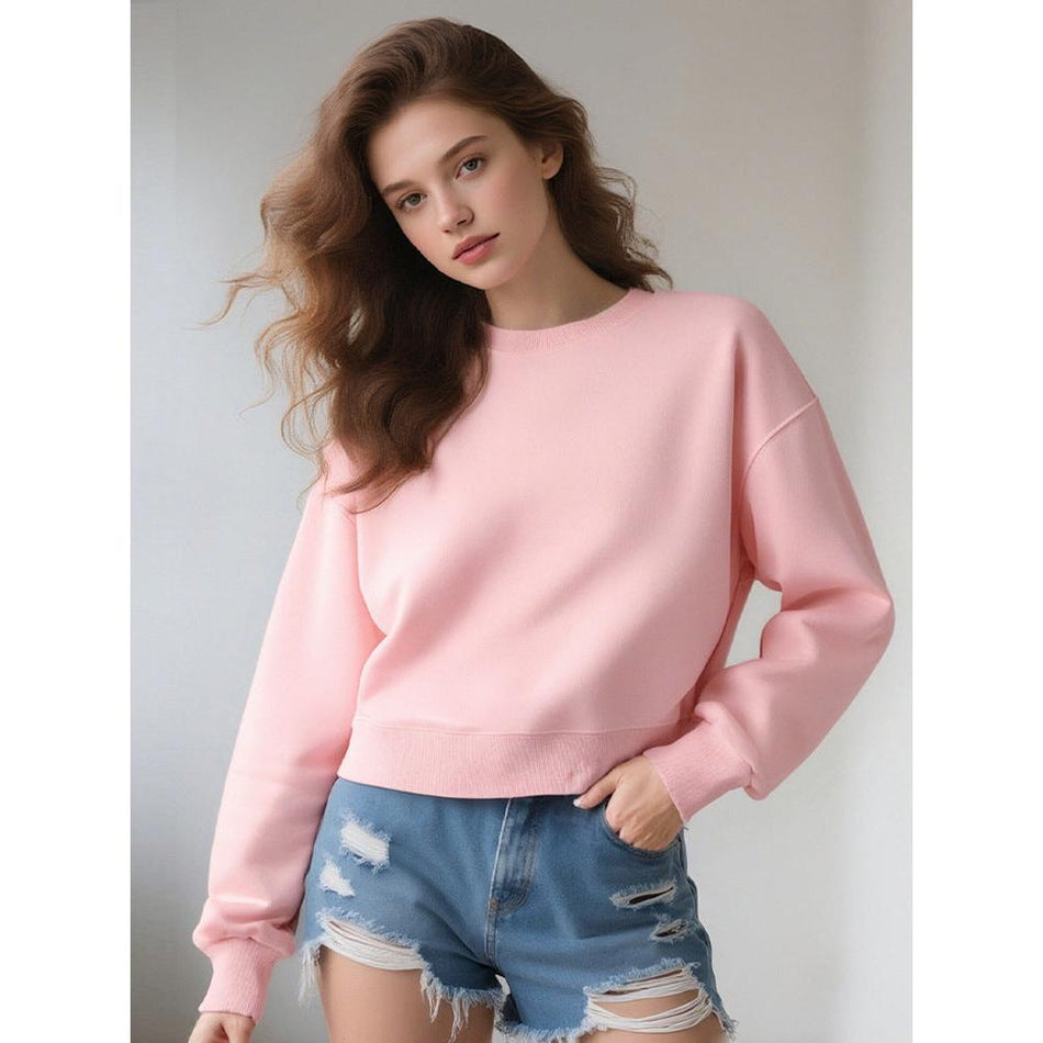 European American Cotton Crewneck Short Sweatshirt WomenTop