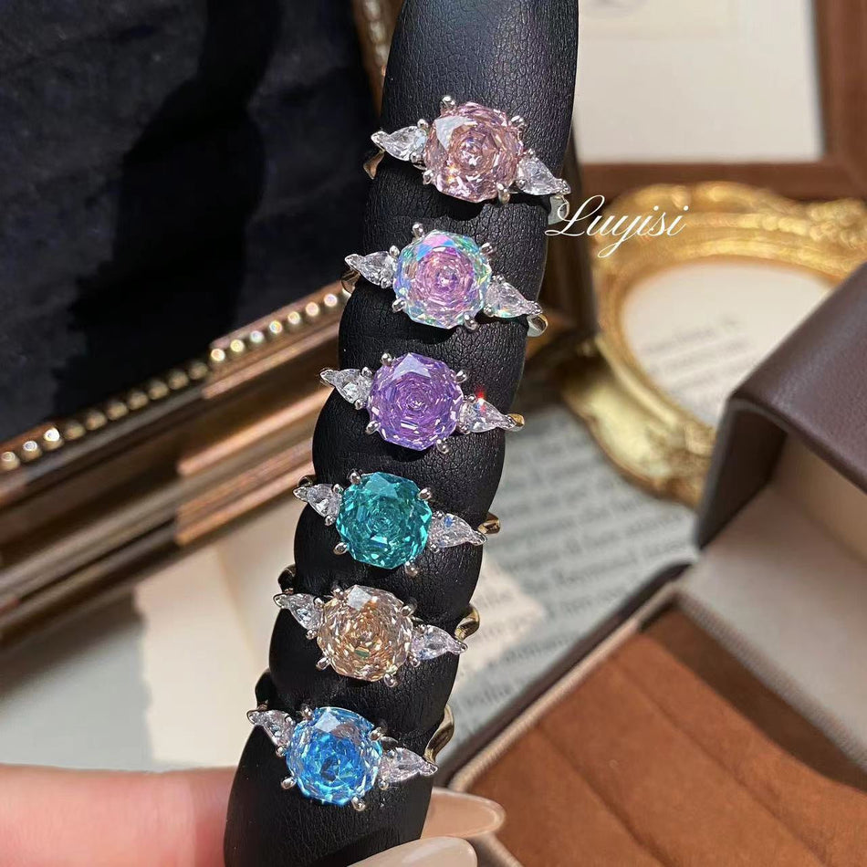 Octagonal Blue Rose Cut Ring for Women – Elegant Style
