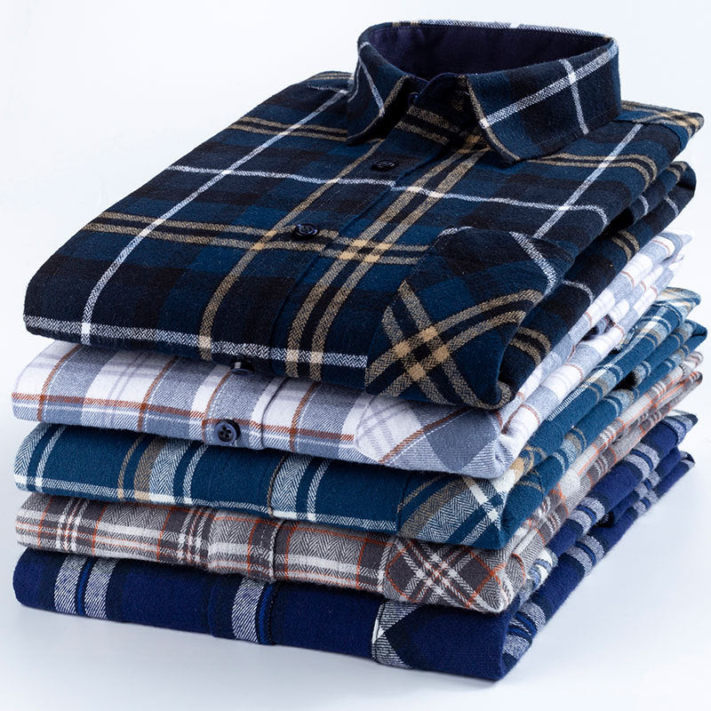 Men’s Autumn Spring 100% Cotton Plaid Shirt