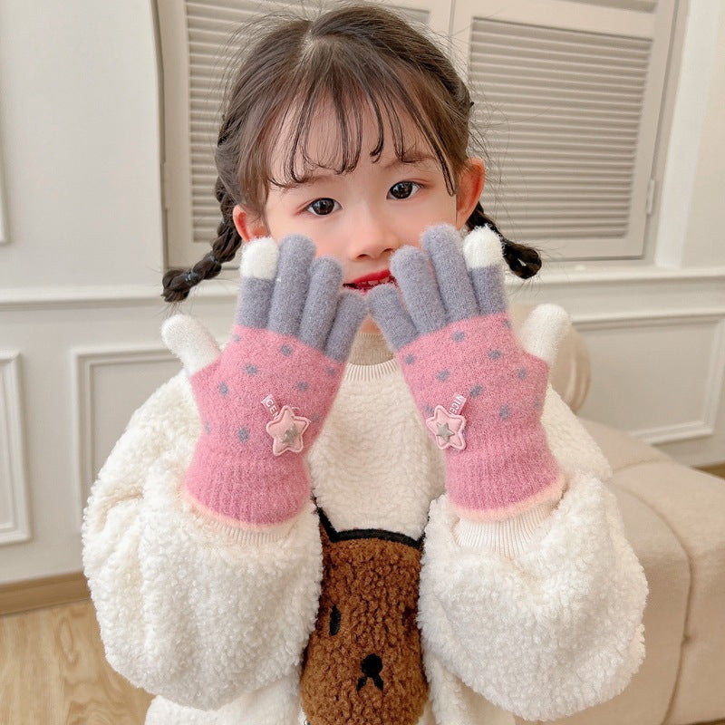 Kidsrens Five Finger Warm Winter Plush Gloves Boys Girls Up