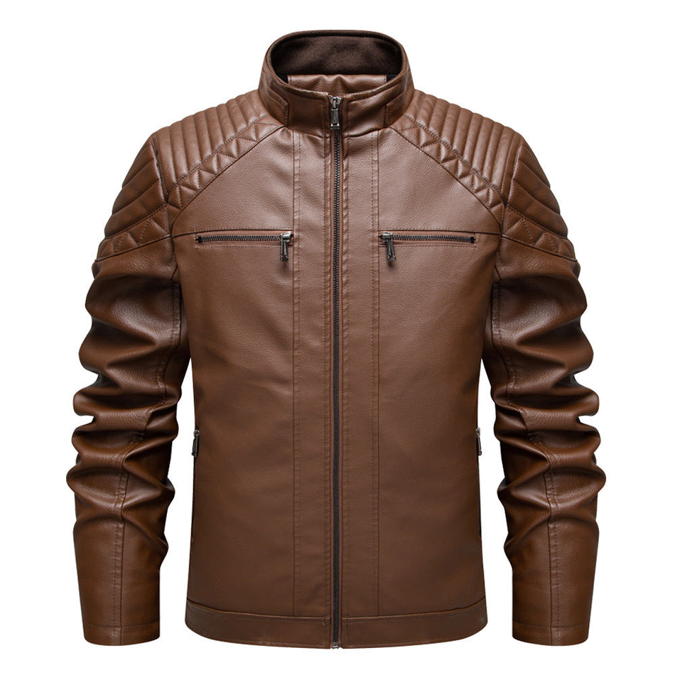 Men’s PU Leather Fleece-Lined Motorcycle Jacket