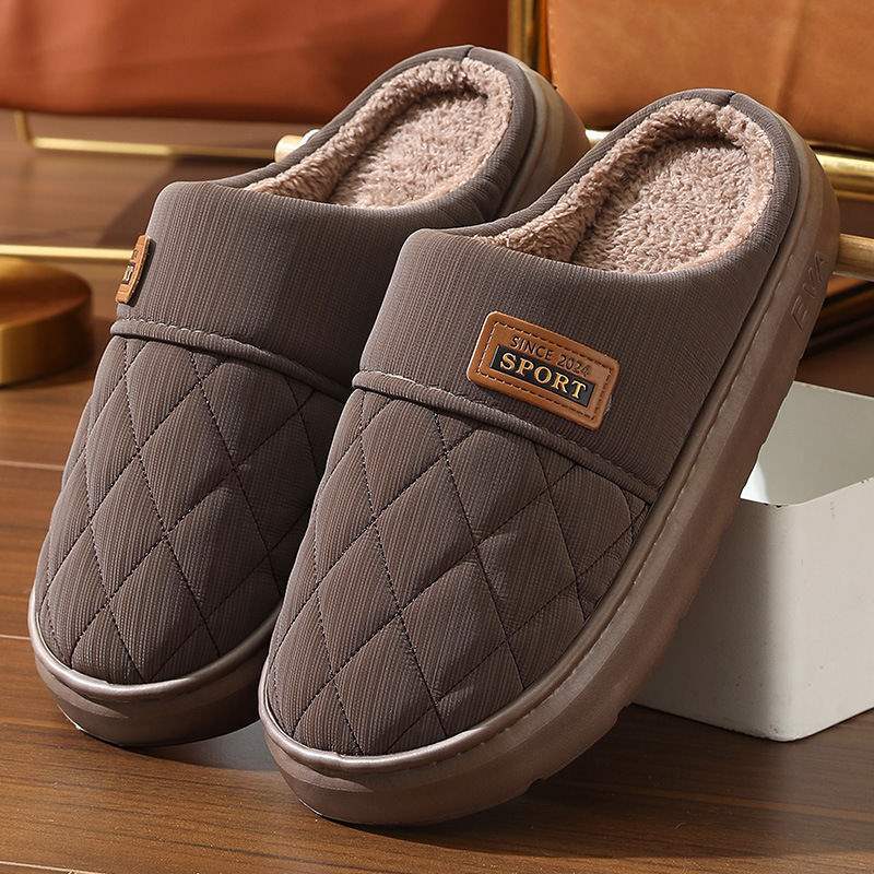 Men’s Large Size Cotton Slippers 2025 Non-Slip Warm PU Waterproof