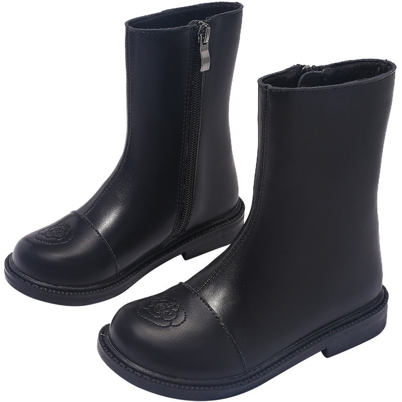 Girls British Style Leather Boots Soft Sole Non-Slip