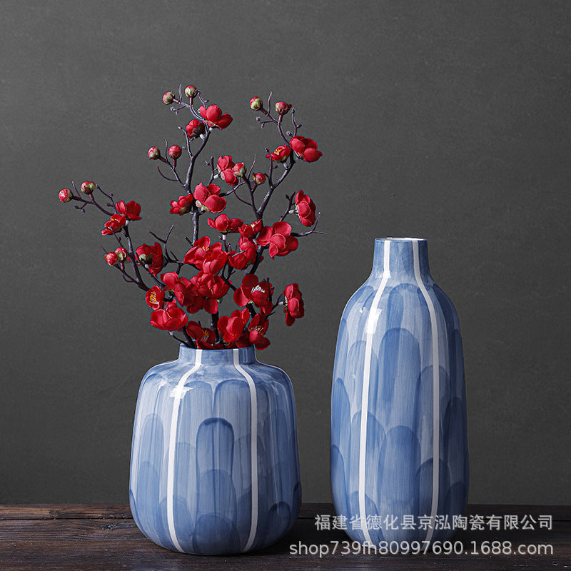 Blue Ceramic Vase for Living Room and Dining Table Decor