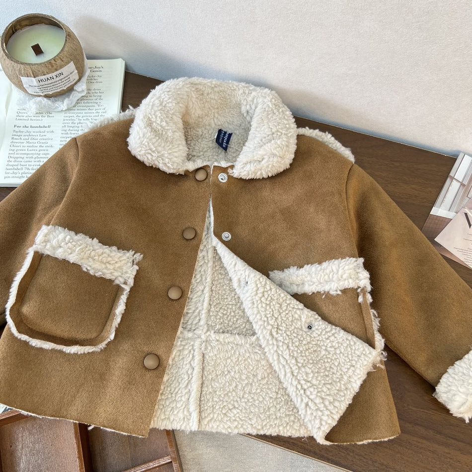 2025 Kids’ Cashmere Jacket – Fleece-Lined Winter Coat