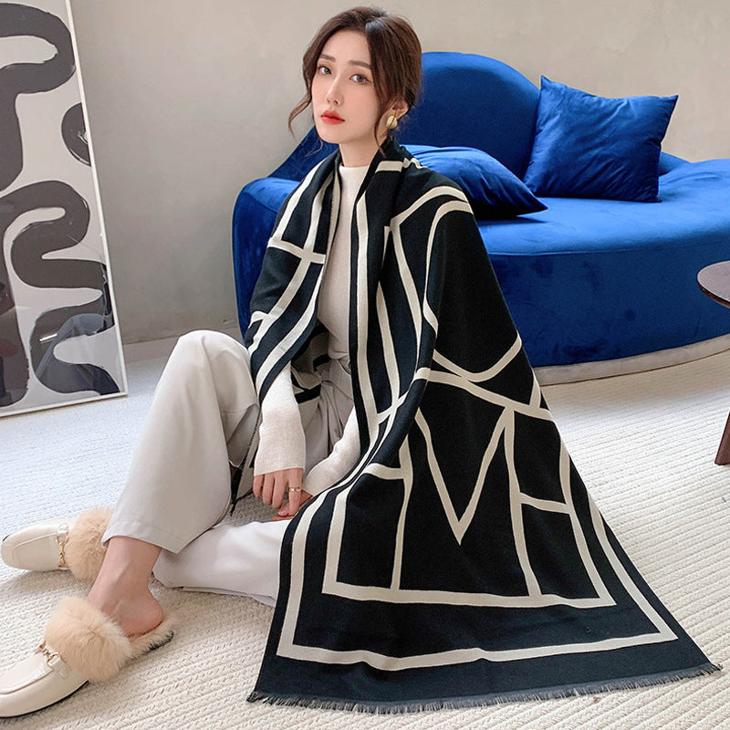 Women’s Letter Print Scarf Warm Cashmere Shawl