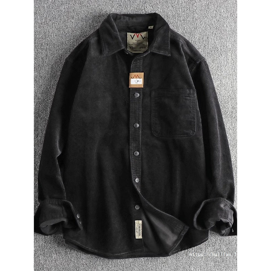 Men's Corduroy Washed Long-Sleeve American Trendy Shirt Jacket