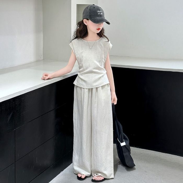 Girls Sleeveless Top & Wide Leg Pants Set – Korean Kids Outfit Nepal | Tudoholic