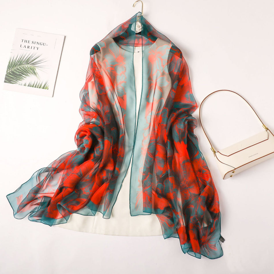 Korean Style Floral Sunscreen Scarf | Retro Long Thin Shawl