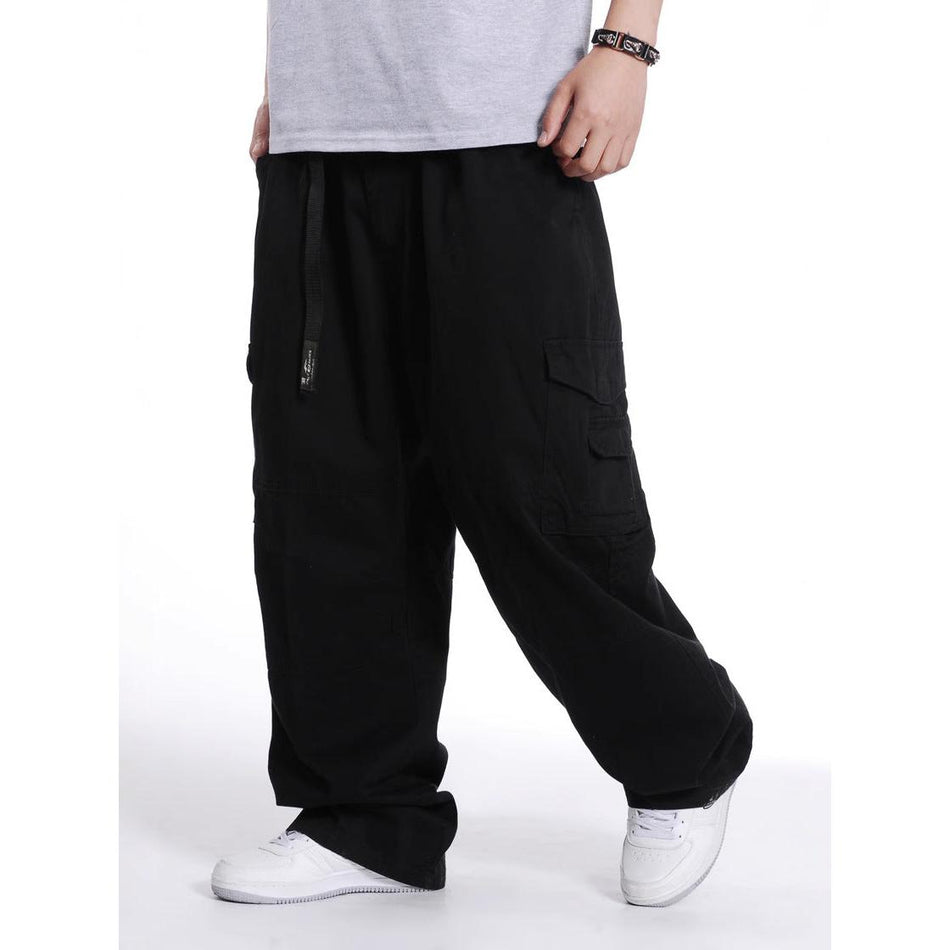 STOCK-Men’s Plus-Size Cotton Multi-Pocket Wide Pants