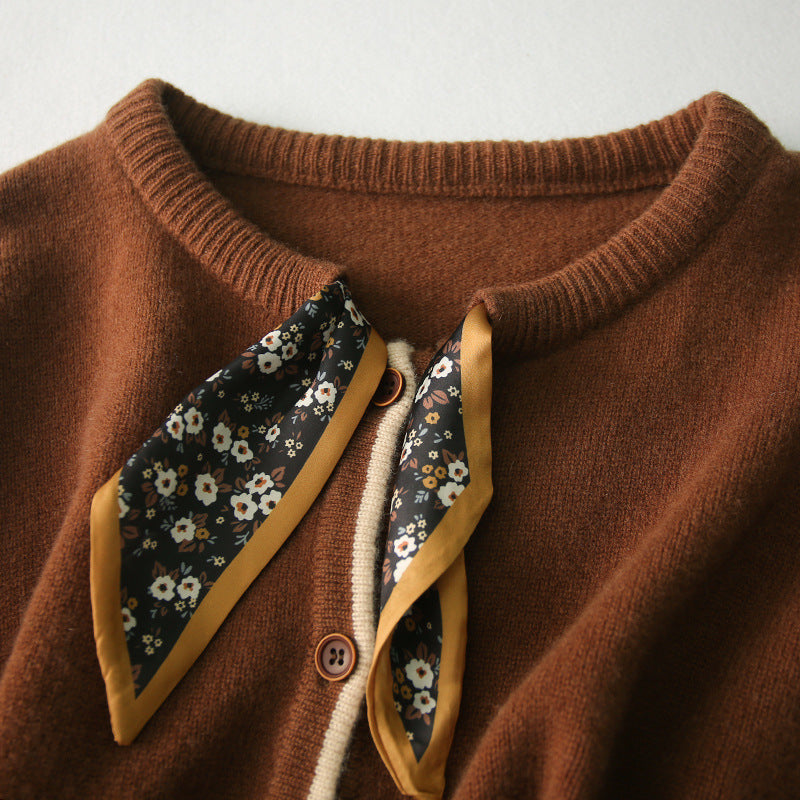 INSTOCK-Women’s Spring-Autumn Knitted Cardigan & Silk Scarf
