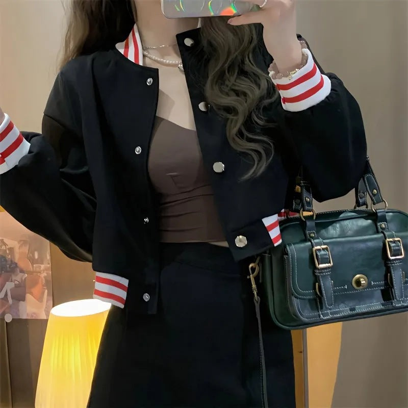 STOCK-Short Black Baseball Jacket
