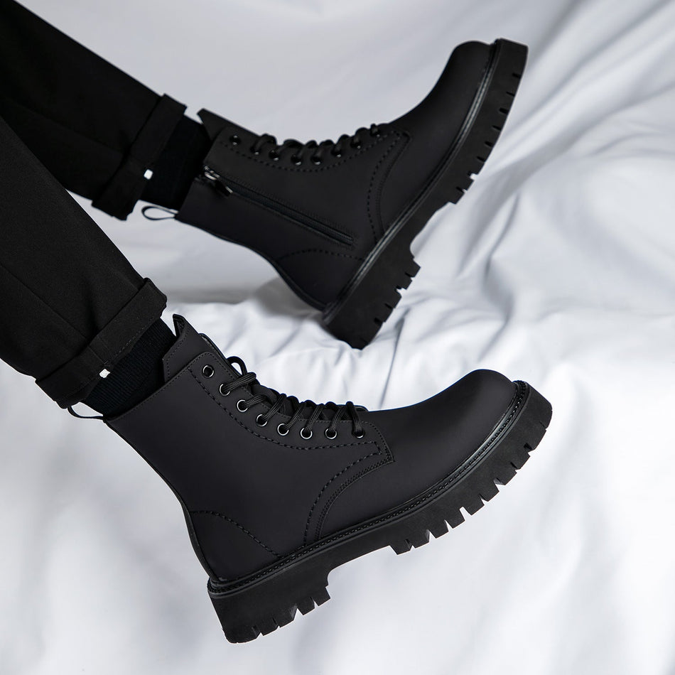 Winter Fleece-Lined Black Martin Boots Men High-Top Work