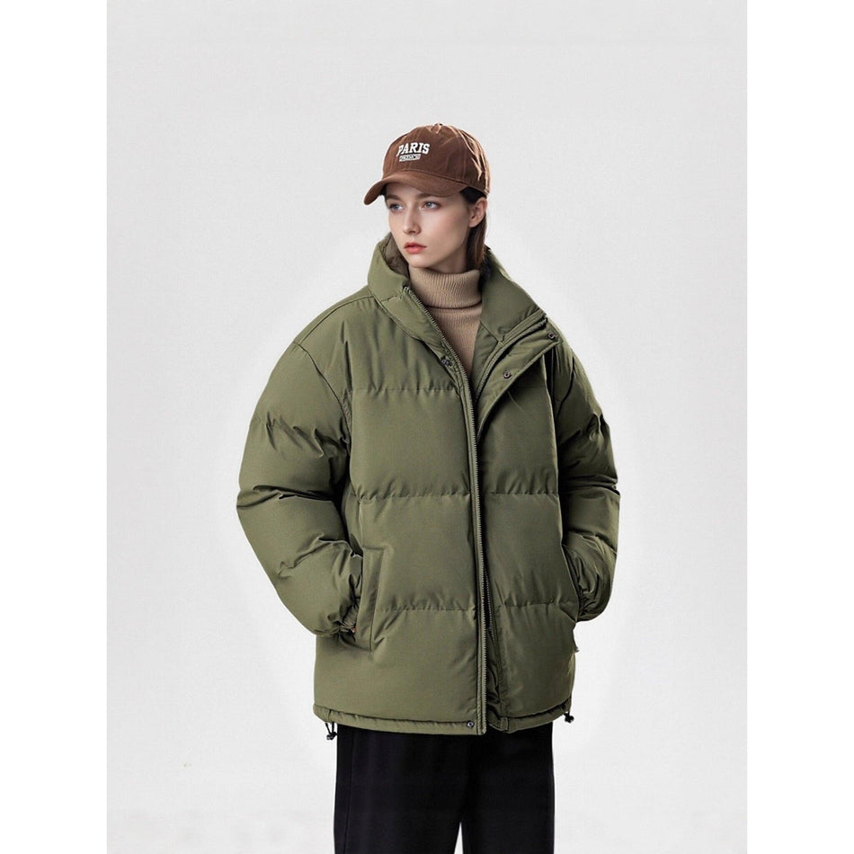 Men’s Stand Collar Solid Color Winter Cotton Jacket