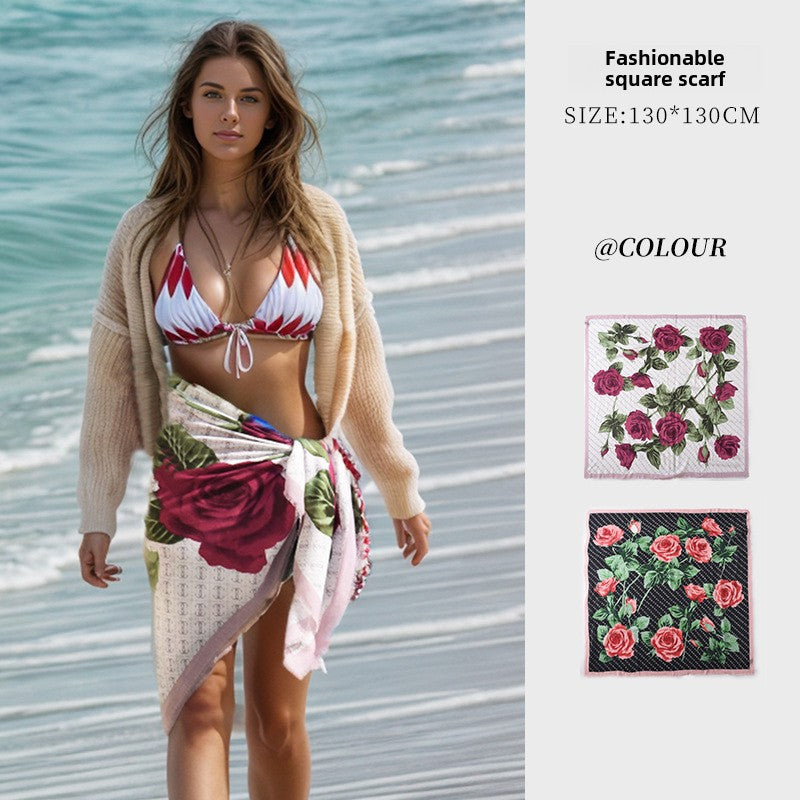 Summer Print Large Square Scarf | Beach Sunscreen Shawl