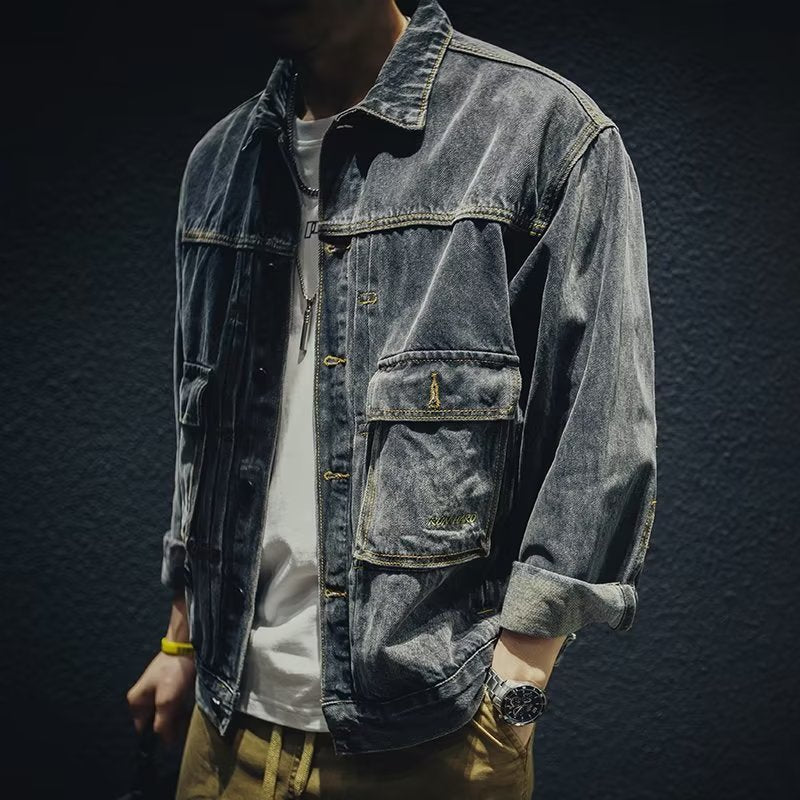 Retro Washed Denim Jacket – Yu Wenle Style Men’s Coat