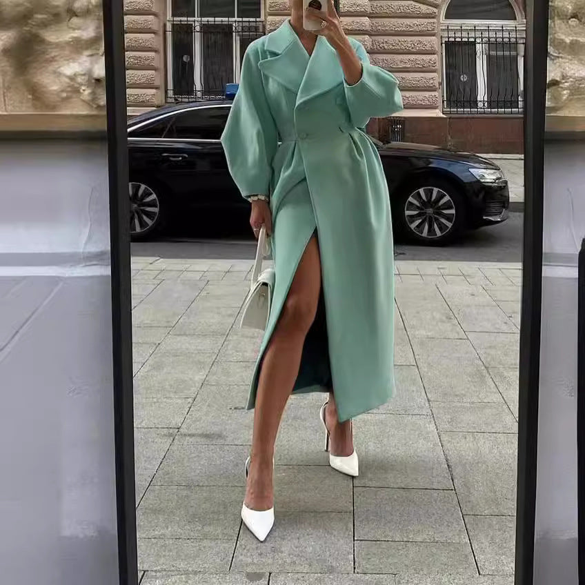 Women’s Retro Lantern Sleeve Woolen Long Coat 2026