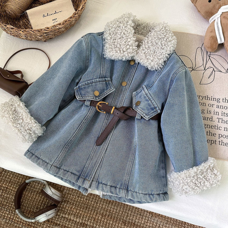 STOCK-Girls’ Velvet-Lined Denim Dress