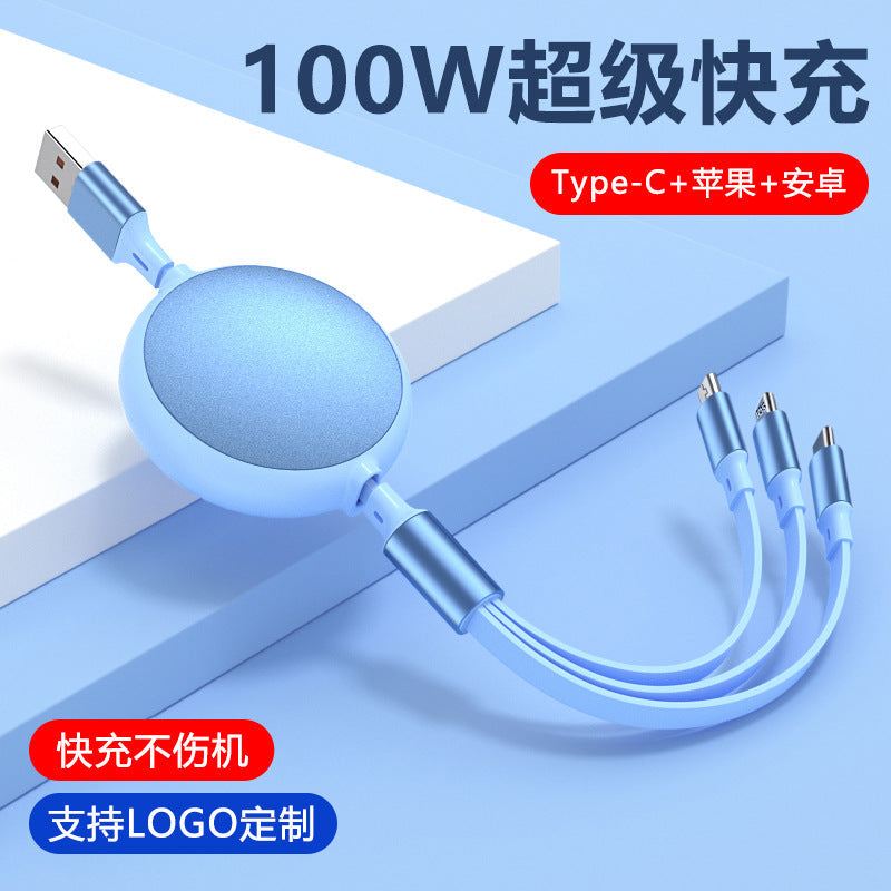 100W 3-in-1 Telescopic Fast Charging Cable 6A for Android