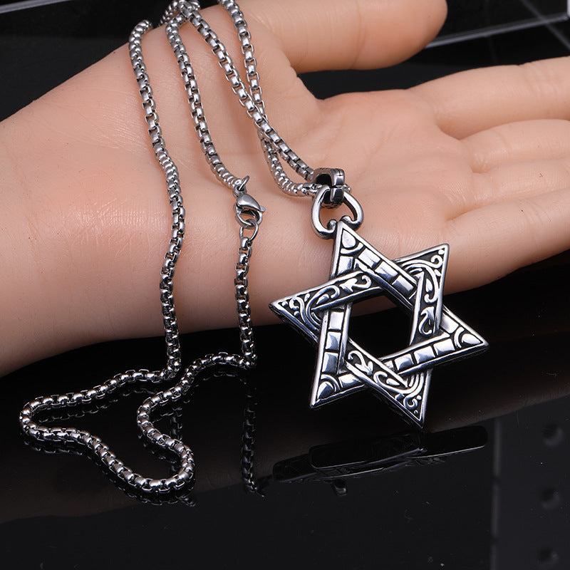Six-Pointed Star Titanium Necklace | Hip-Hop Chain for Men