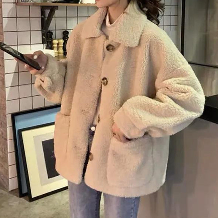 Tweed Style Imitation Lamb Wool Loose Casual Outwear