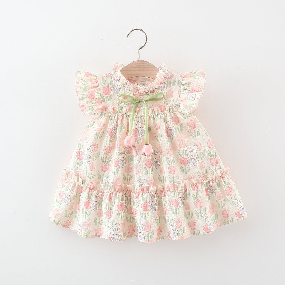 Girls’ Tulip Bunny Dress – Summer Cartoon Layered Skirt