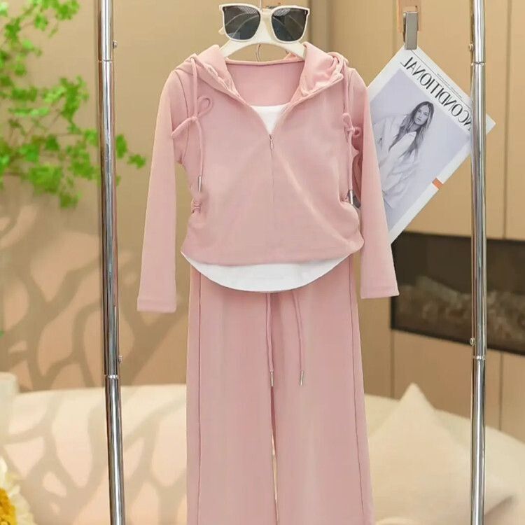 Girls Korean Solid Set – Zipper Shirt Two-Piece Outfit – Outfit Sets – Image 6
