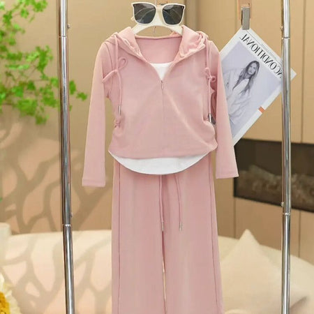 Girls Korean Solid Set – Zipper Shirt Two-Piece Outfit – Outfit Sets – Image 6