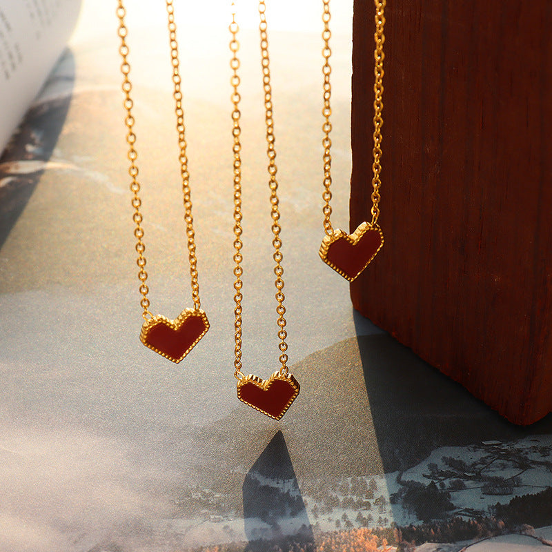 Red Peach Heart Necklace – Titanium Steel Women’s Jewelry
