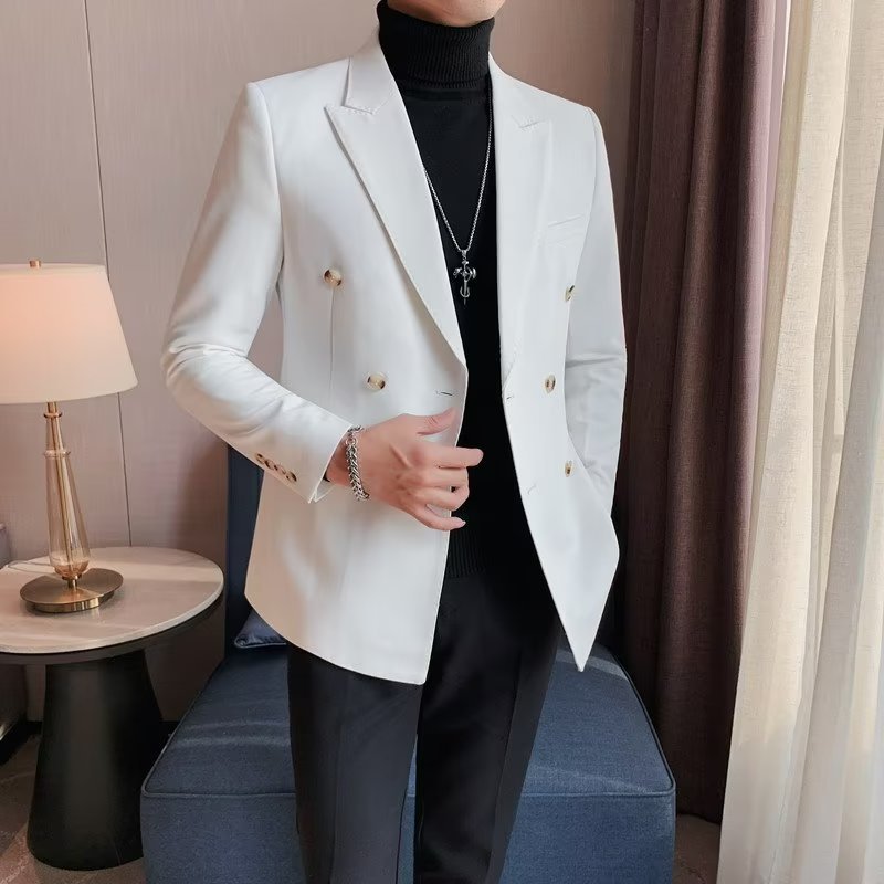 Men’s Double-Breasted Suit Jacket – Slim British Style